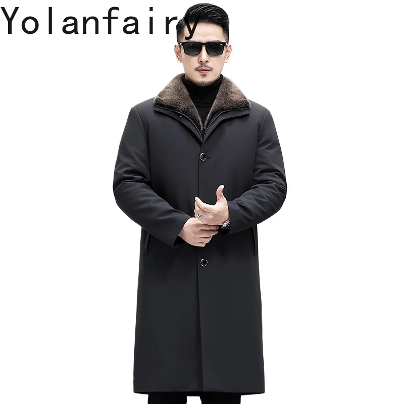 

YOLANFAIRY парки из натурального меха, мужская одежда, зима 2025 г., съемное пальто с подкладкой из цельного норкового меха, мужская теплая шуба средней длины, куртка