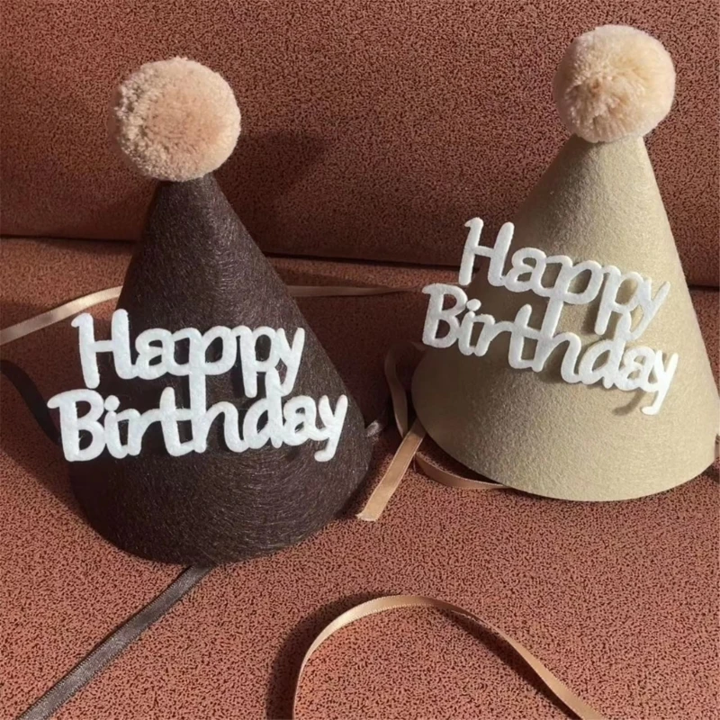 Baby Birthday Hat with Brown Coffee Bear Adjustable Chin Strap 1st 2nd 3rd Years 100 Day Photo Props Shower Party Cap