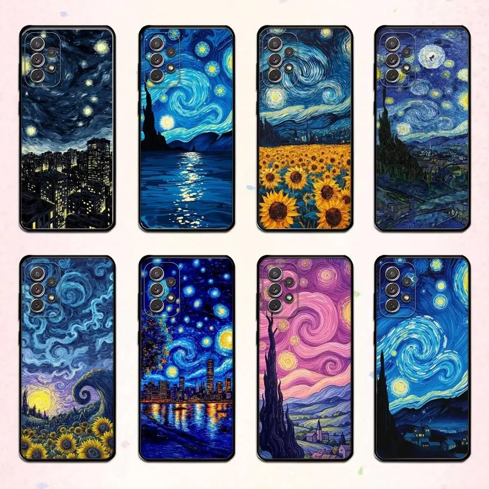 

V-Van G-Gogh The Starry Night Phone Case For Samsung S 25,24,23,22,30,21,10,9,Ultra,Plus,Lite,FE,4,5 G Soft Black Case