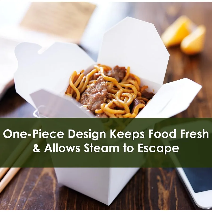 100% Recyclable 8oz White Small Chinese Take Out Boxes 50pk. Leakproof Greaseproof ToGo Containers For Restaurants Event Partie