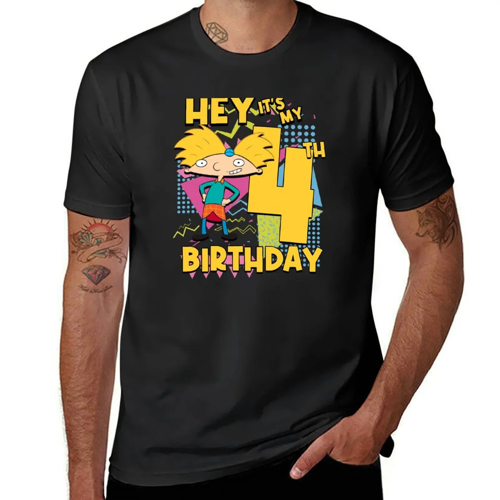 Hey Arnold! Hey It's My 4th Birthday T-Shirt customs design your own oversizeds tops Short sleeve tee t shirts for men graphic