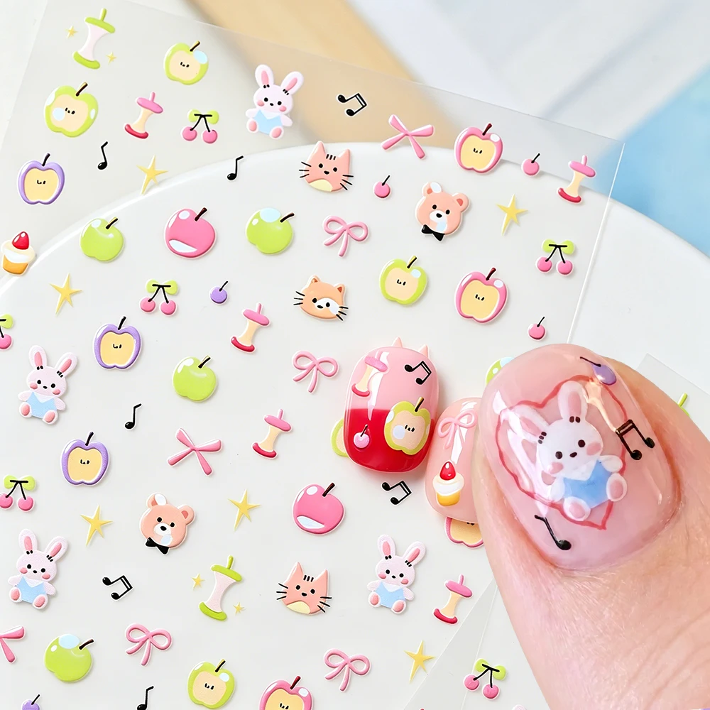 Nail Art Red Cherry - Adesivo de Unha 5D com Coelhos,