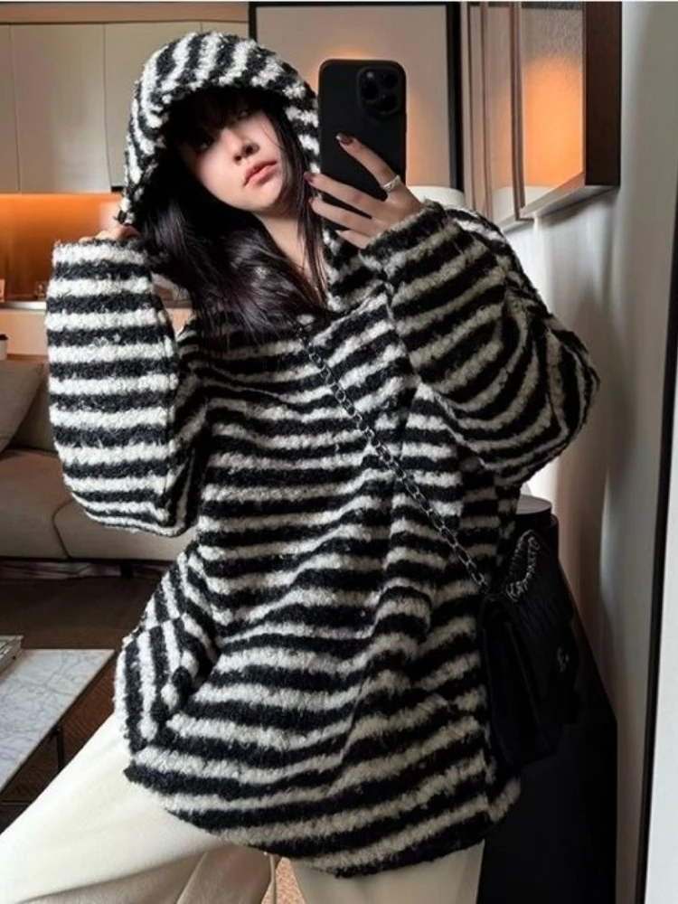 

Y2k Эстетические контрастные цветные полосатые толстовки женские свободные Harajuku повседневная толстовка с капюшоном винтажные повседневные толстовки с карманами в стиле гранж