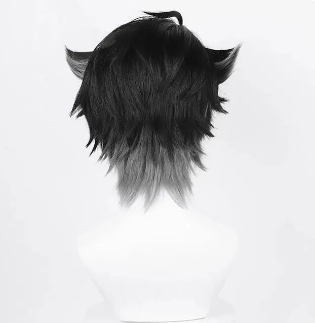 Wig Synthetic Straight Short Black Gray Mix Anime Game Cosplay Hair Wig for Party