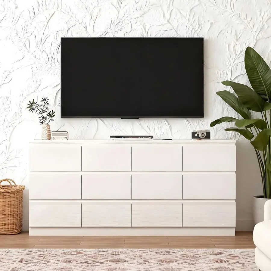 خزانة ذات 12 درجًا لغرفة النوم، 71 خزانة خشبية طويلة ذات أدراج، خزانة مزدوجة عصرية عالية اللمعان مع محطة شحن، يد