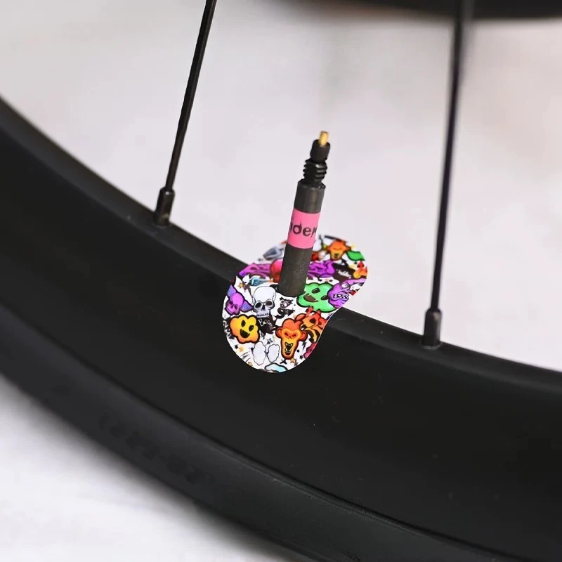 Graffiti Tire Valve Cap Sticker, Road Bike Bicycle Decor Decal, Reflective Waterproof Vinyl Sticker for Bike Valve