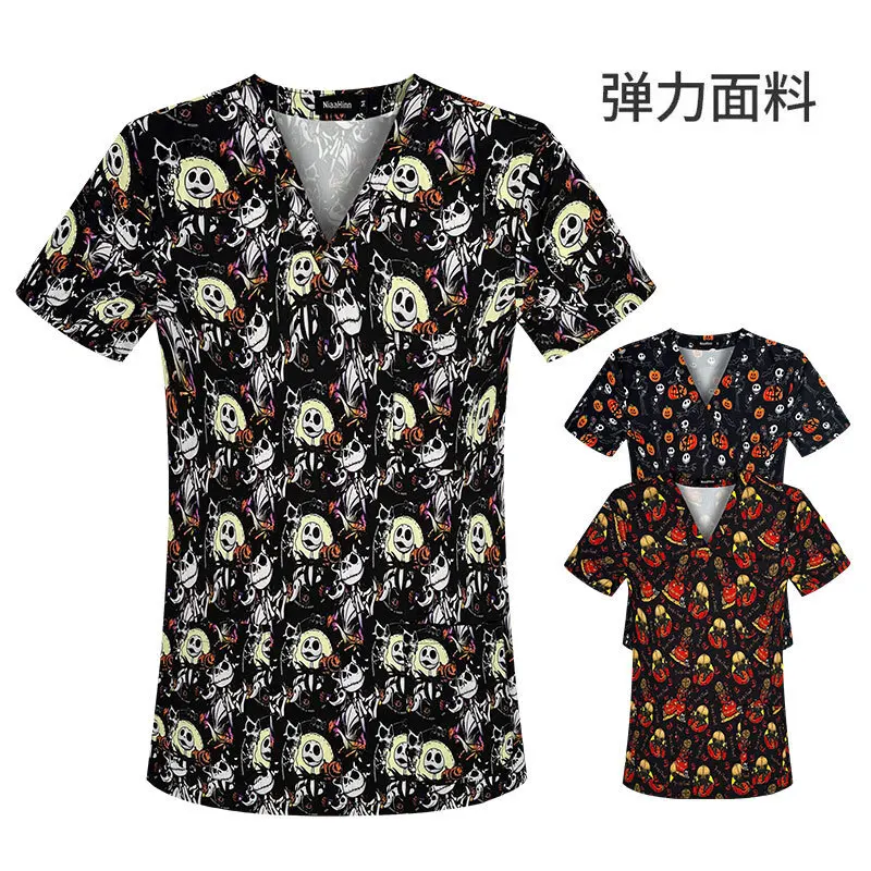 New Product Plus Size Halloween Christmas Stretch Comfortable Doctor Nurse V-Neck Short Sleeved Uniform