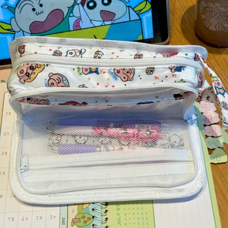 Crayon shin-chan sac à crayons grande capacité étui à stylos dessin animé papeterie pochette à stylo transparente rangement pour étudiants fournitures scolaires