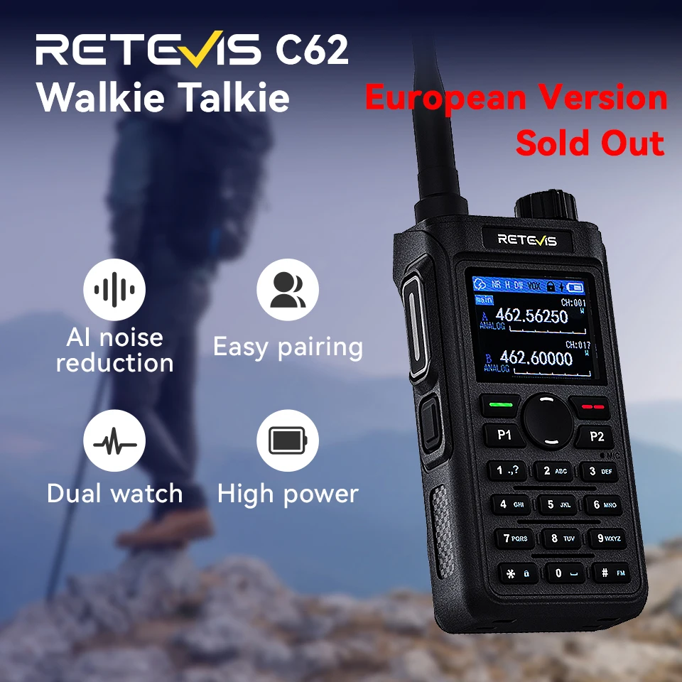 Retevis C62 Walkie Talkie a lungo raggio 5W Ham Radio bidirezionale Comunicazione da campeggio Stazione radio VHF UHF Walkie-talkie professionale