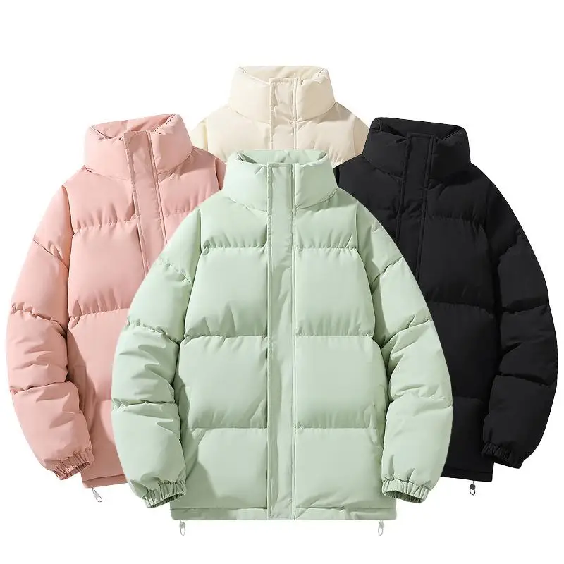 

Thiened однотонная хлопковая куртка для мужчин и женщин, повседневная модная куртка с воротником-стойкой, зимняя теплая верхняя одежда, пальто