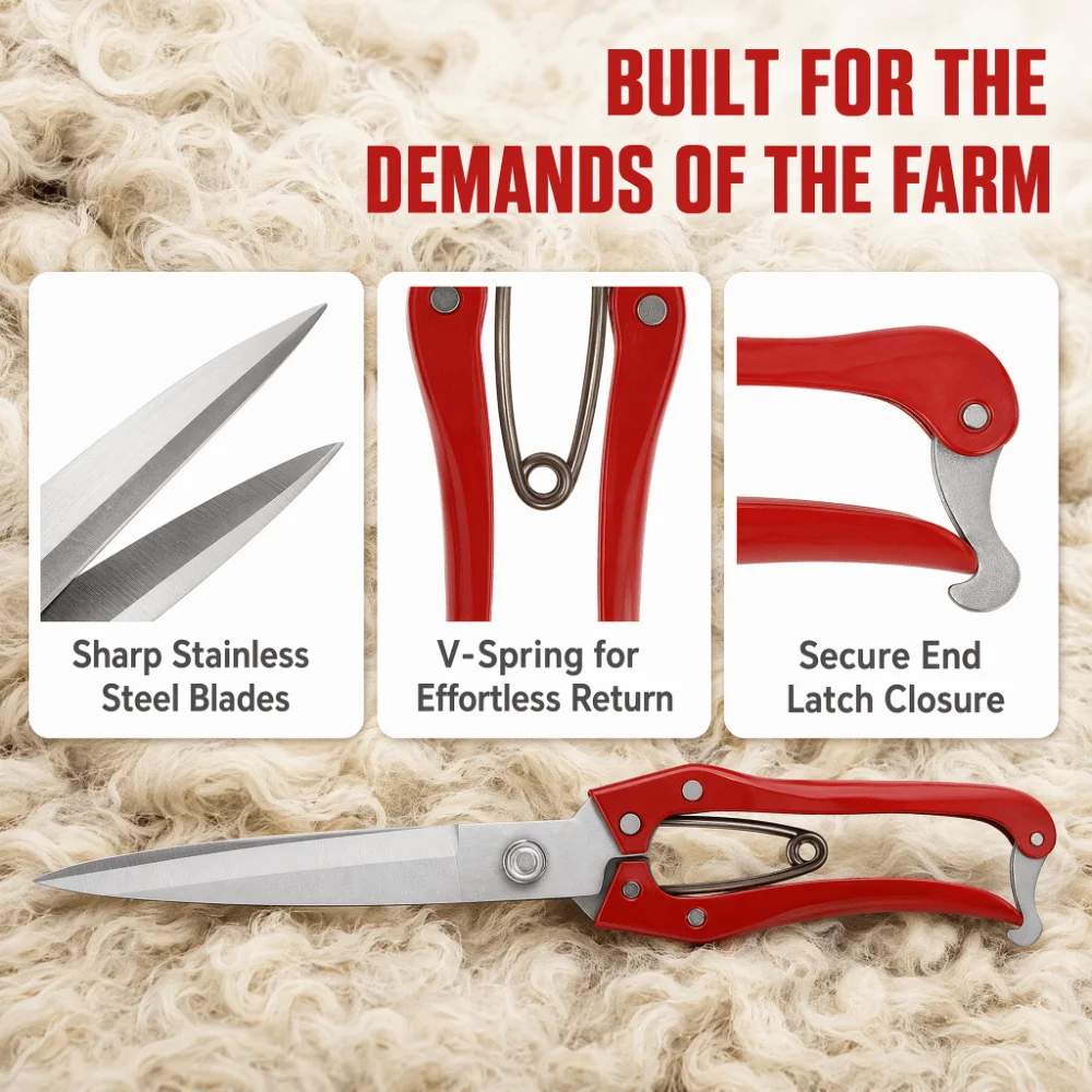 Stainless Steel Wool Shearing Scissors Non-Slip Handle Detachable Spring Sheep Trimming Scissors Manual Operation