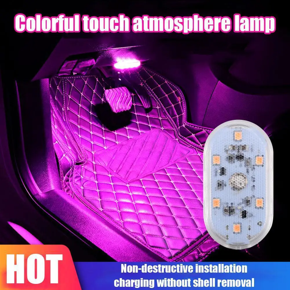 

Беспроводные светодиодные фонари для салона автомобиля, салон автомобильных светодиодных фонарей, перезаряжаемый через USB автомобильный неоновый акцентный светильник, автомобильные аксессуары V7G5