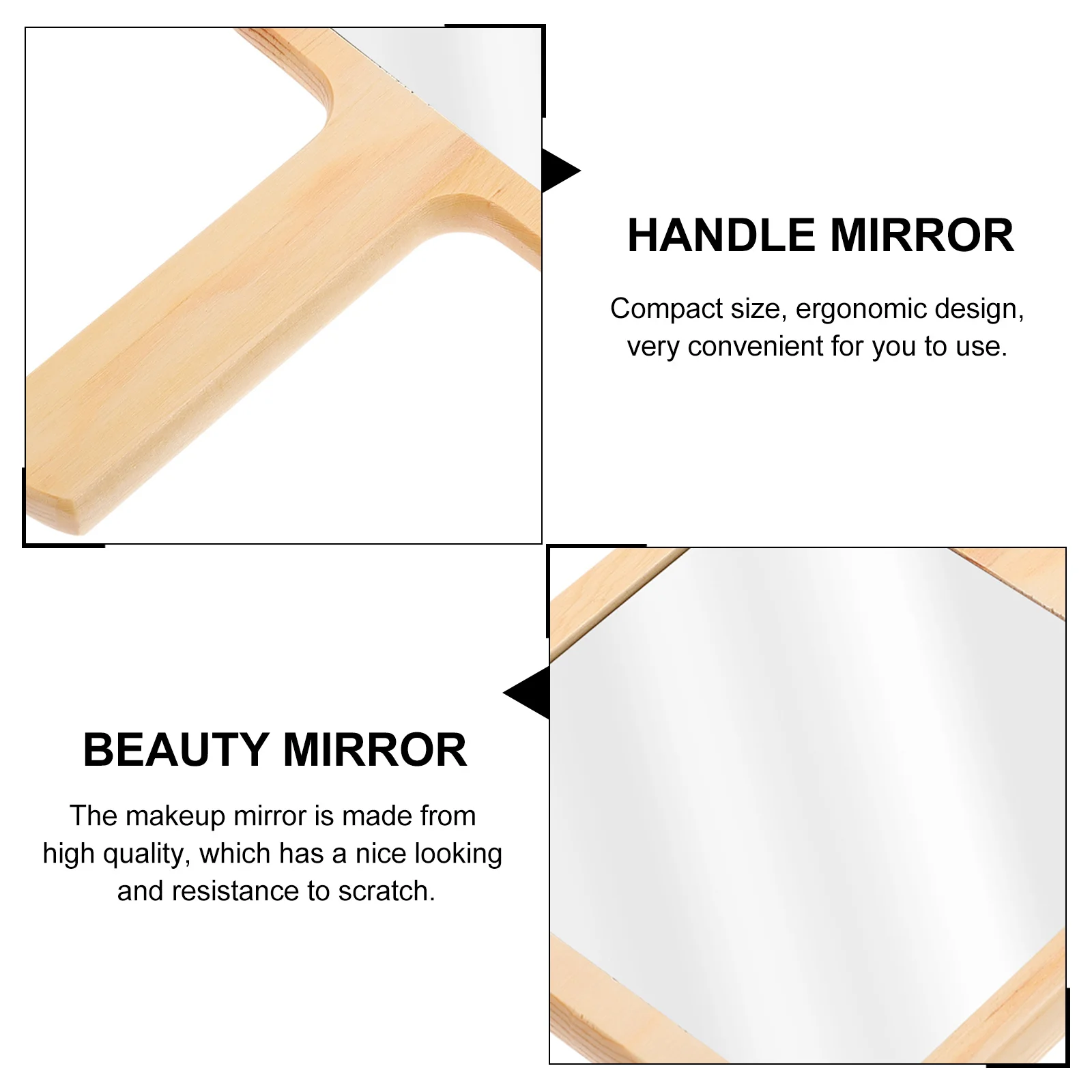 

Vanity Mirrors Make up Durable Handheld Beauty Makeup Accessories Wood Glass Handle Miss