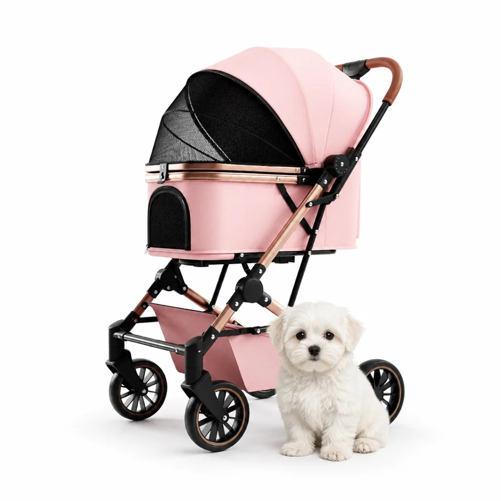High-View Pet Buggy Stroller 35kg Steel Aluminum Alloy One-Click Fold 4-Wheel Suspension Custom OEM Dog Stroller