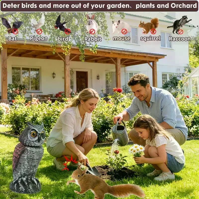 Fake Owl Statue Decor 1Pack With Wind Panel, Fake Owls Waterproof For Garden Plant Orchard, Plastic Owl Decor For Outside Indoor