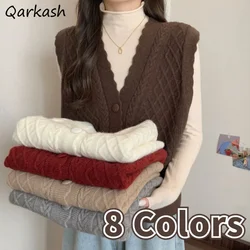 Vintage Sweater Vest Women 8 Colors Single Breasted Temper Knitted Solid Autumn Streetwear Casual Daily Clothing Soft Cozy 2024