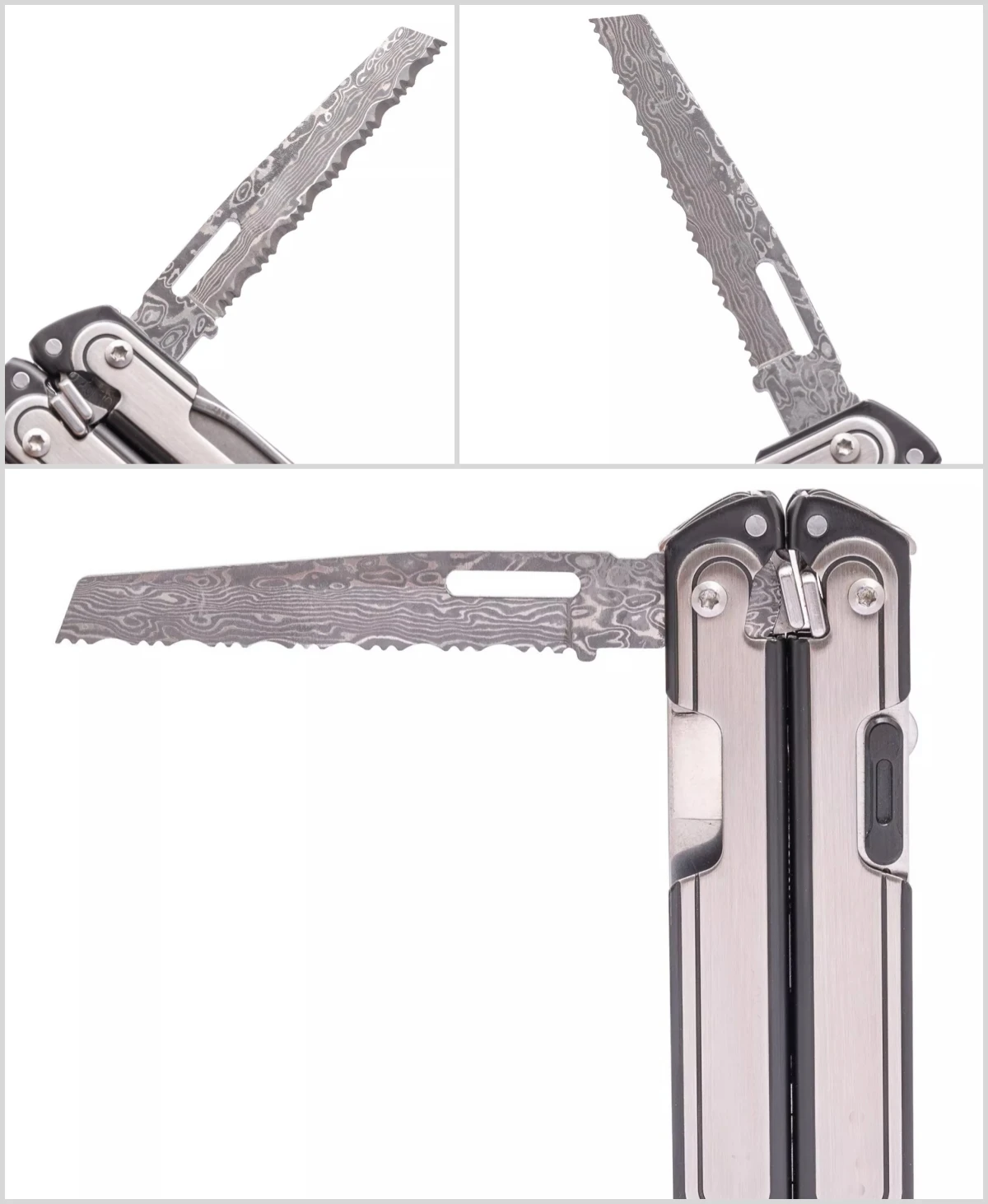 Imagem -02 - Damasco Sandwich Lâmina de Aço Leatherman p4 Faca Serrilhada Acessórios Faça Você Mesmo Parte Substituível Vg10 pc