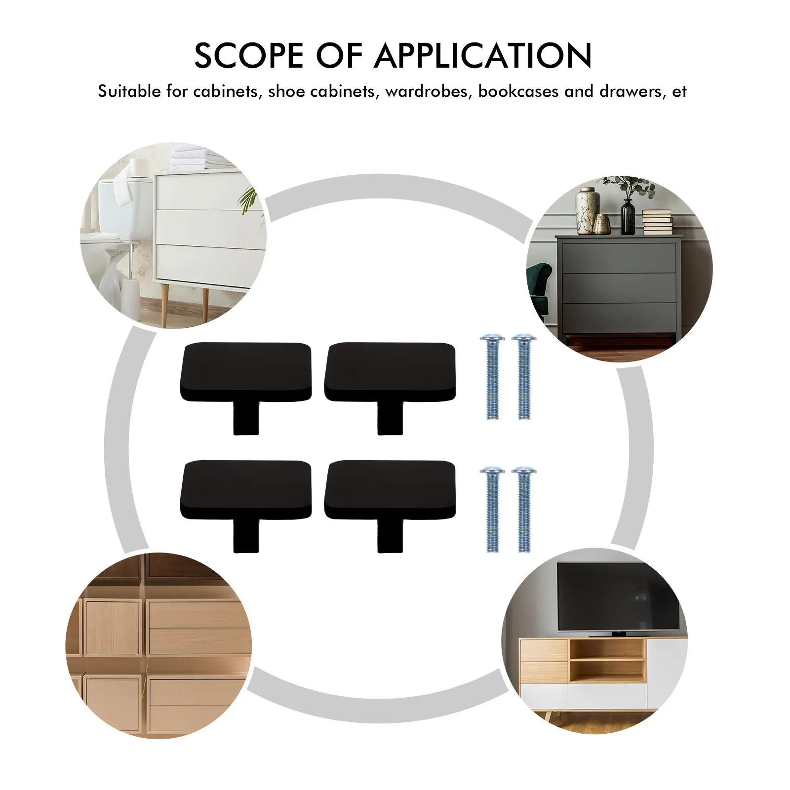 

4Pcs Cabinet Aluminum Handles Simple Square Style Easy Install Drawer Pulls for Wardrobes Dresser Cupboards Furniture