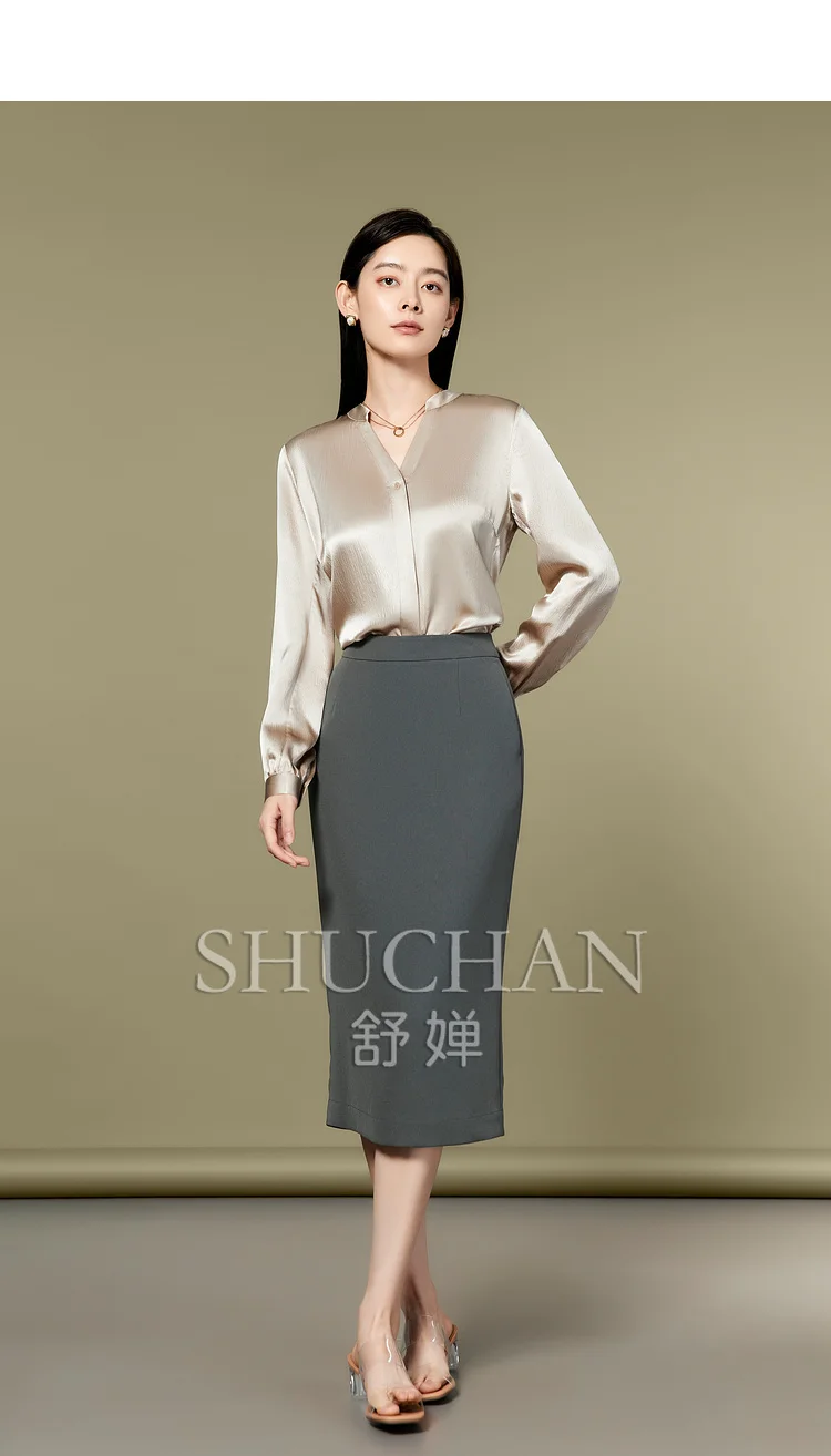 New2025 Spring 6A Pearl Satin, Luxury Brand Haute Couture Silk V-neck Long-sleeved Shirt Women