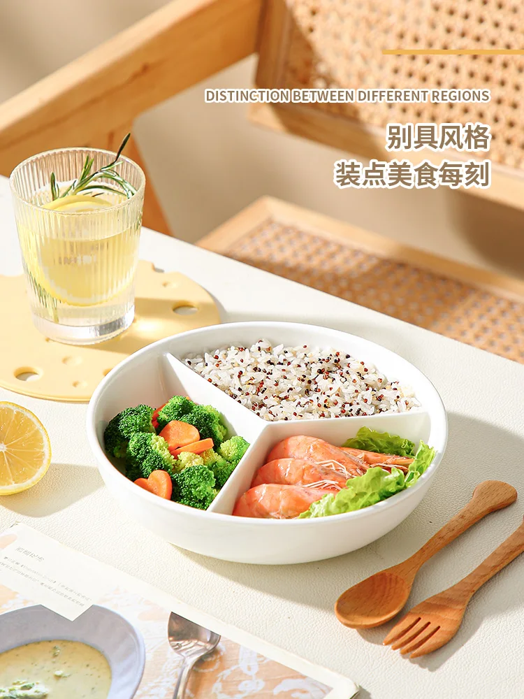 Ceramic partition bowl, white porcelain microwave oven special rice bowl, one person's meal sharing lunch box