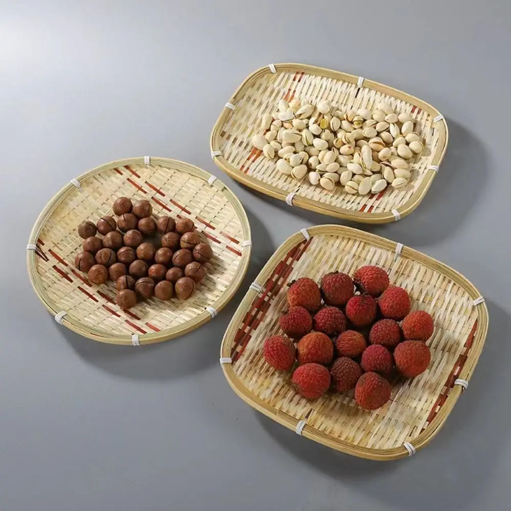 Vegetable Food Storage Basket Desktop Decoration Bread Bamboo Serving Tray Round Dustpan Decorative