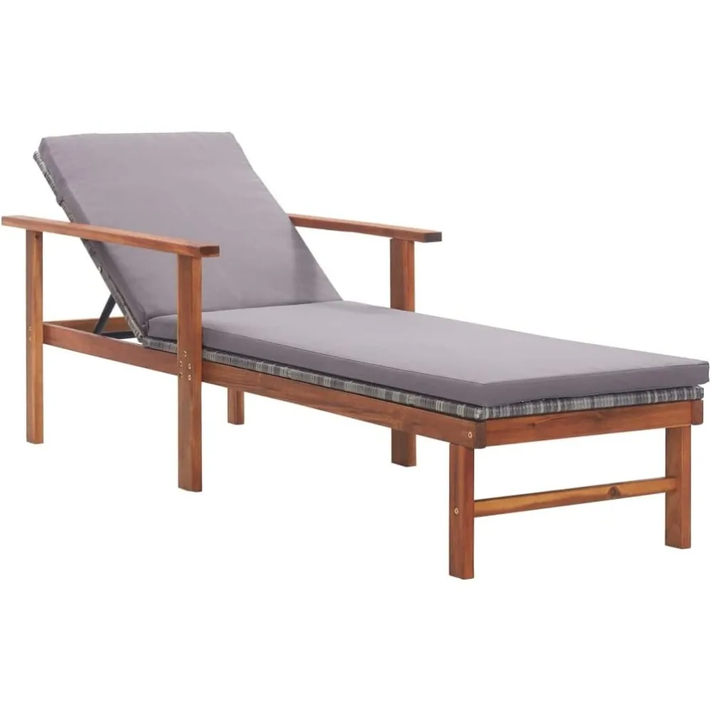 

Comfortable Sun Lounger with Cushion for Outdoor Relaxation, Weather-Resistant Rattan and Solid Acacia Wood Construction, Gray