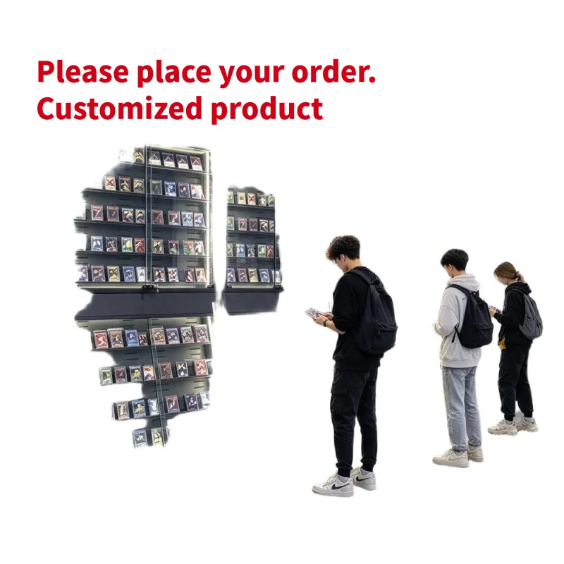 custom.Fanghua New Collectibles Shop Glass Cabinet Shelf Adjustable Trading Card Display with LED Light