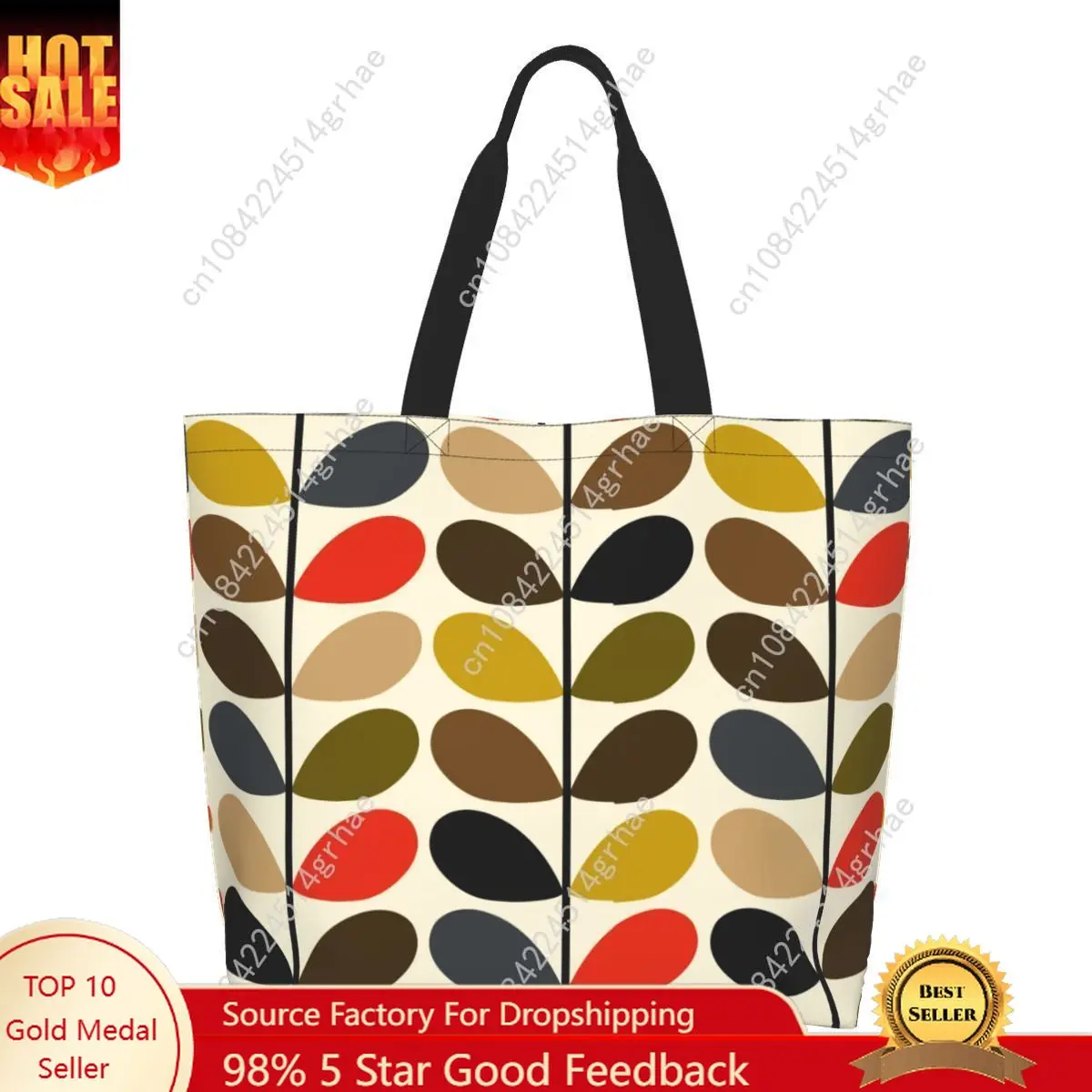 Orla Kiely Abstract Multi Stem Canvas Shopping Bag Big Capacity Grocery Mid Century Scandinavian Geometric Shopper Tote Bags