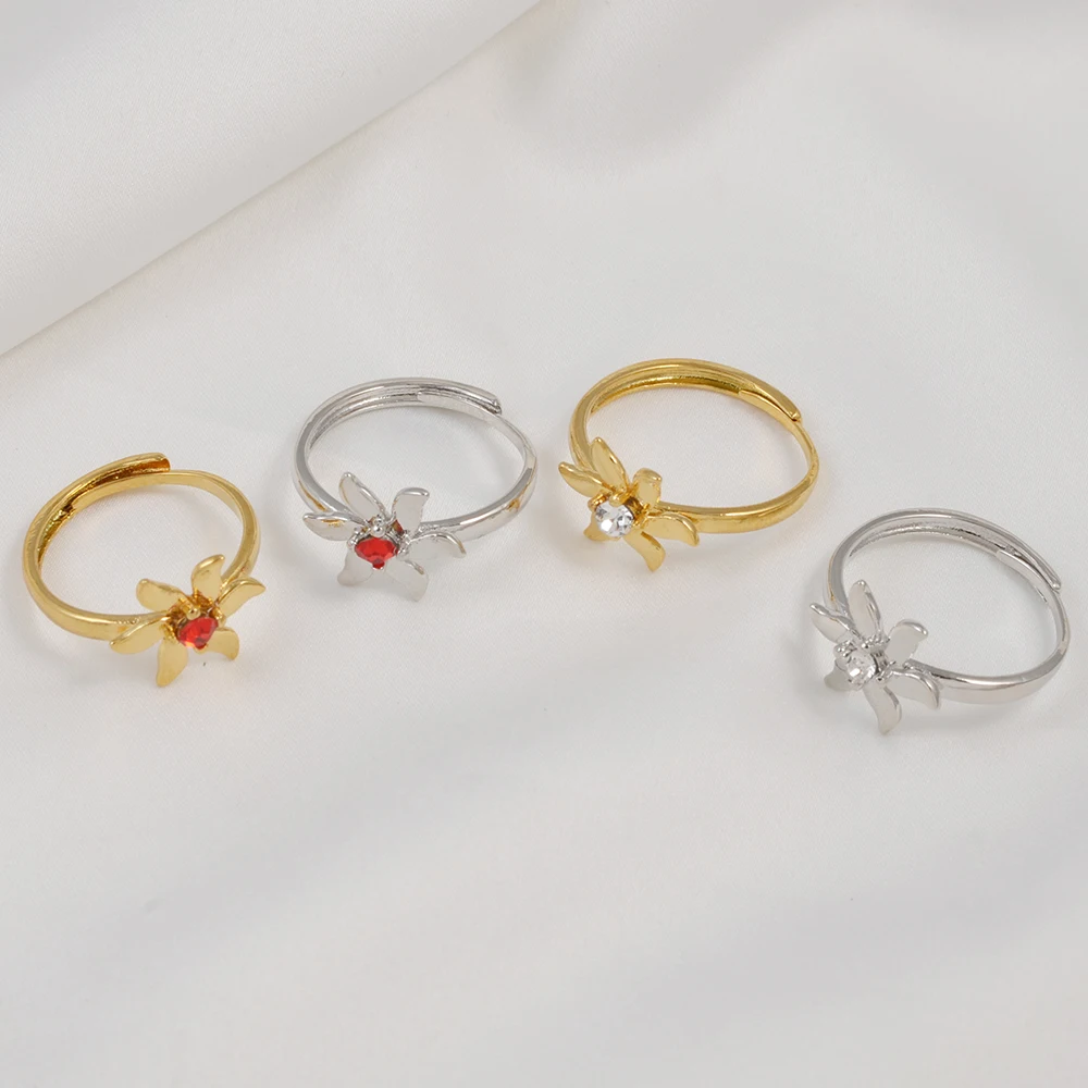 Anniyo African Flowers Rings With Red Clear Rhinestone for Women Girls Mayotte Jewelry @351606