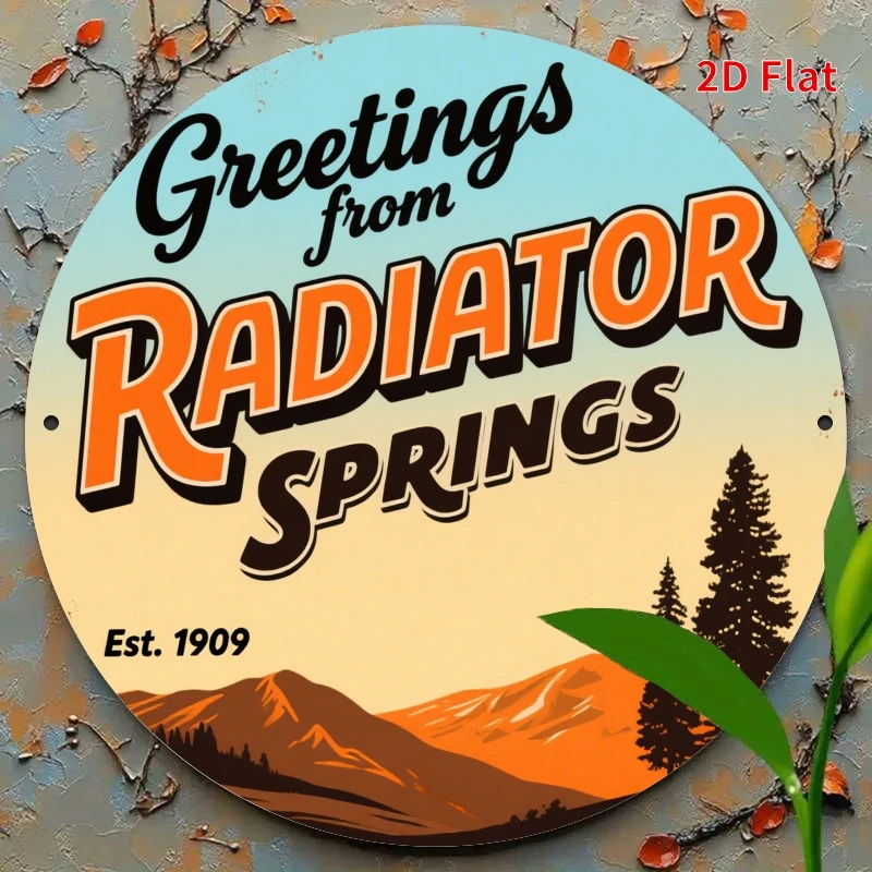 2D Flat, [2D Flat] 2D Flat Print 1pc Metal Iron Sign. Vintage Round Sign - Radiator Spring Town, 19.99X19.99cm, Home Decor, Dura