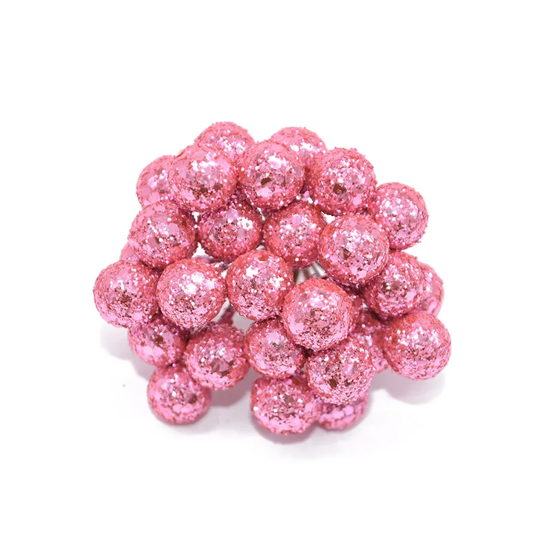 50/100/200pcs Glitter Fruit Stamens Cherry Christmas Artificial Flower Red Berries Beads for Christmas Tree Xmas Gift Decoration