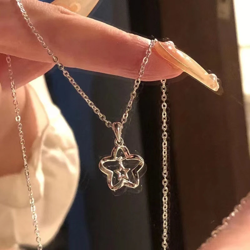 YQ Rỗng Ra Ngôi Sao Mặt Dây Chuyền Cổ Ngôi Sao Chokers Pentagram Cổ Y2k Trang Sức Chất Liệu Hợp Kim Đảng Phụ Kiện Cho Bé Gái