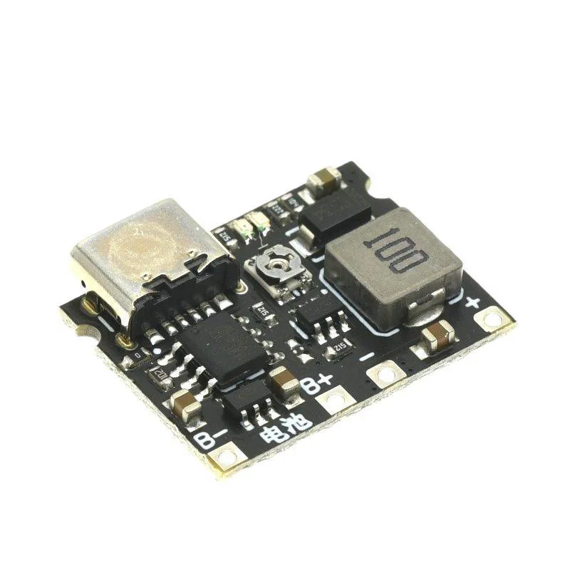 Step Up Boost Module 18650 Bateria de Lítio Placa de Carregamento e Descarga, Tipo-C DC Booster Converter Module, 3.7V a 9V, 5V, 2A