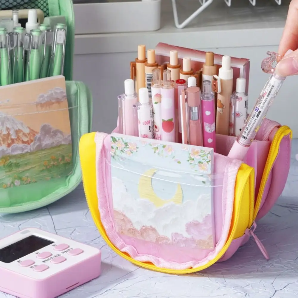 

Patchwork Double-layer Design Pen Bag Cartoon Large Capacity Lovely Pencil Case Student Pencil Case Letter