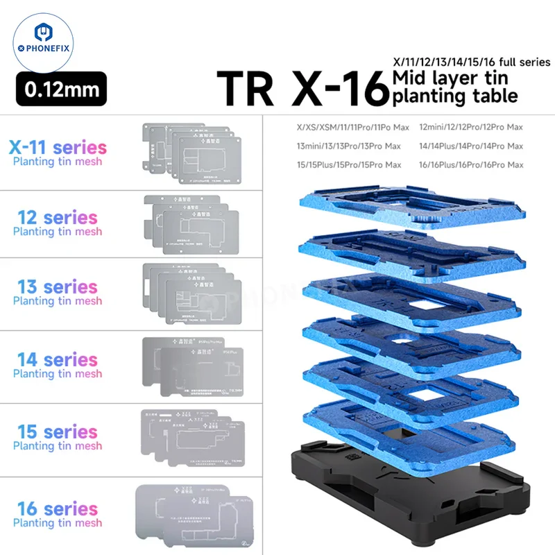 XZZ TR BGA Reballing Stencil IPhone Middle Layer Planting Tin Platform for Phone X-16 Pro Max Motherboard Middle Frame Repair