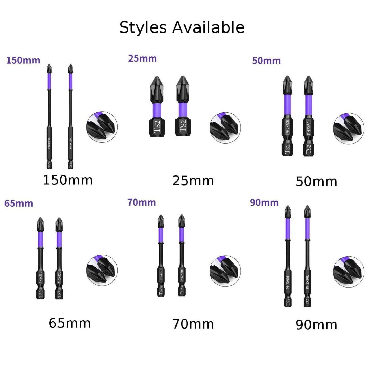 Non-SLIP PH2 ชุดแม่เหล็กหัว Strong Magnetic CROSS ไขควงความแข็งเจาะบิต PH2 ไขควง Bits ชุดเรือ