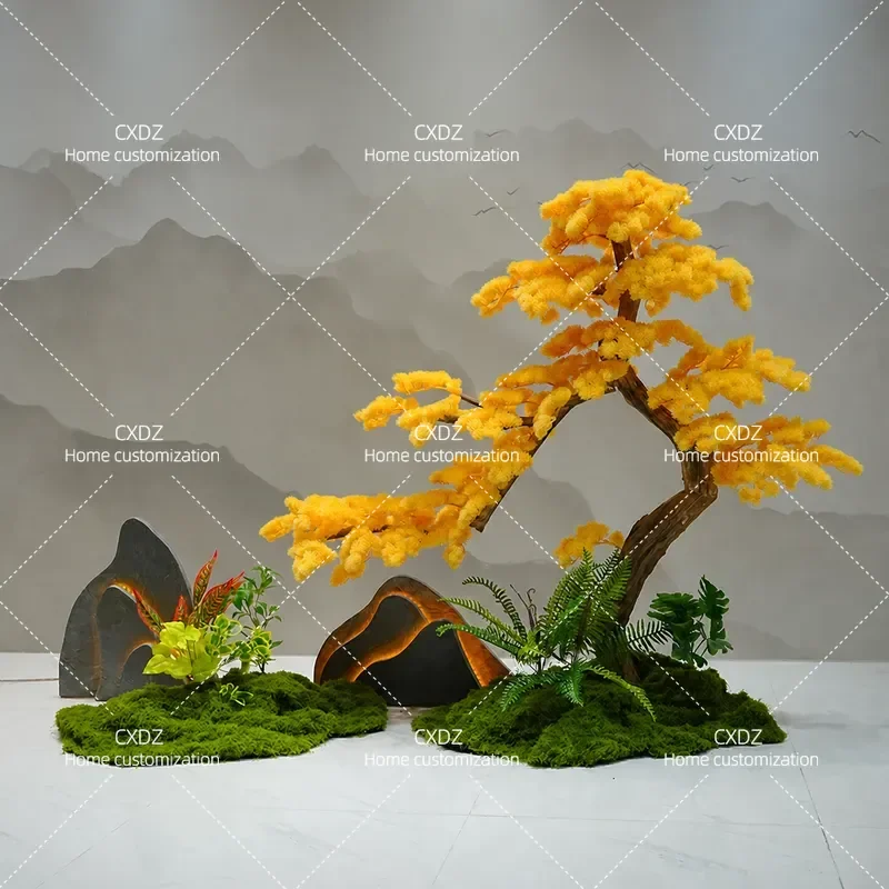 Simulated Welcome Pine Large Tree Golden Pine Lohan Pine False Tree Hotel Stairs Landscape Decoration Ornament