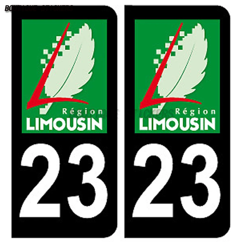 

2 шт. Наклейки-плакетки с французскими номерными знаками: PACA 06, Альпы-Маритим, Лимузин 23, Крёз 24, Граждане мира - Флаг