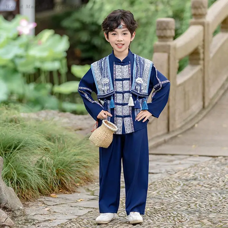 Children's Ethnic Minority Clothing for Boys Girls Hanfu Zhuang Dai Miao Yi Ethnic Style Performance Costumes Retro Tang Suit
