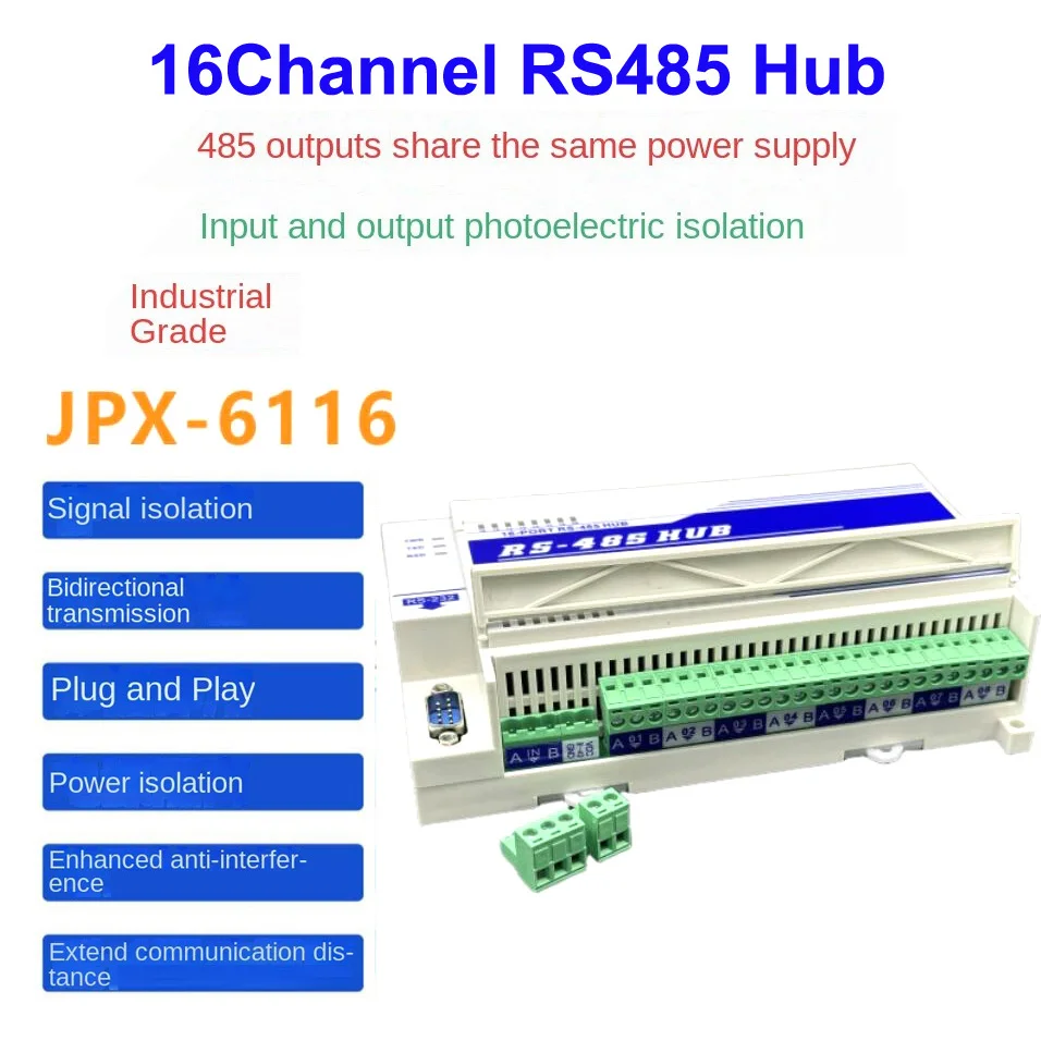 16CH 8CH อุตสาหกรรมแยก RS485ฮับแยกสัญญาณไฟฟ้าแยกป้องกันการรบกวน