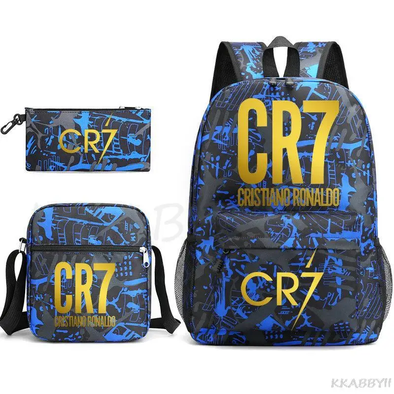 3pcs Sets Backpack Children Anime Cartoon CR7 Football School Bags Bookbag Men Women Travel bags Mochila Daily Rucksack