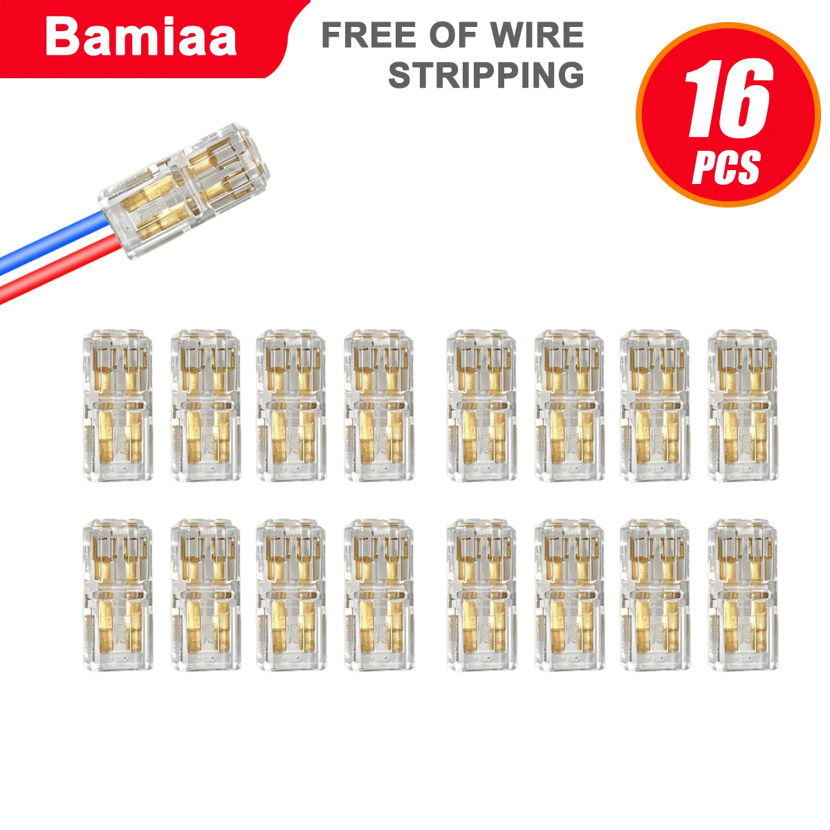 46/16pcs, no-strip interlocking terminals; LED quick-connect dual-pin, dual-channel D2 wire connectors for safe wire routing.