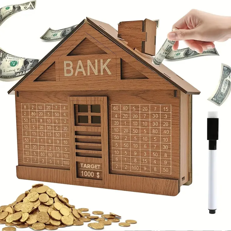 

Wood House Money Box Cash House Savings Money Box Euros Adult Money Counting Bank Vintage Houses Penny Bank Craft Ornaments