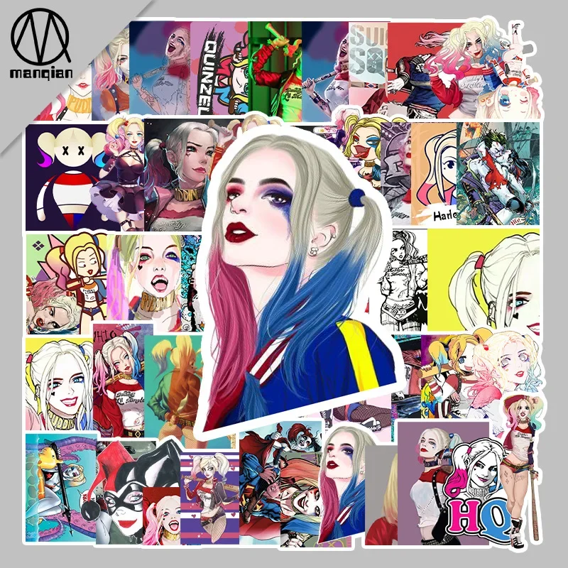 52 Pcs DC Anime Figure Harley Quinn Suitcase Skateboard Refrigerator Laptop Books PVC Stickers Children\'s Toys Birthday Gifts