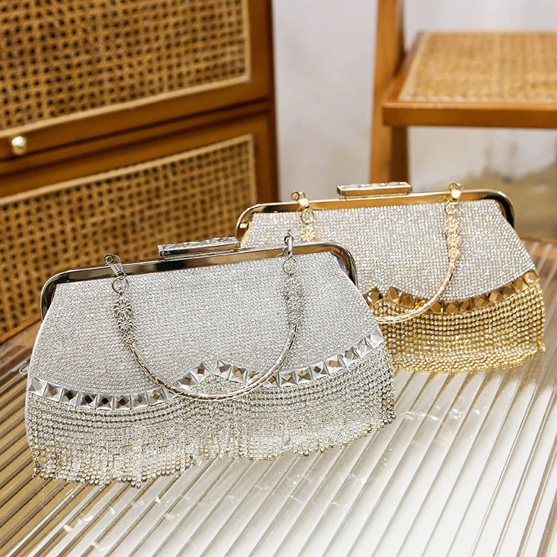 

Women Banquet Handbags Luxury New Diamond-Studded Tassel Evening Bags Femme Wedding Purse Dress Beaded Party Clutch