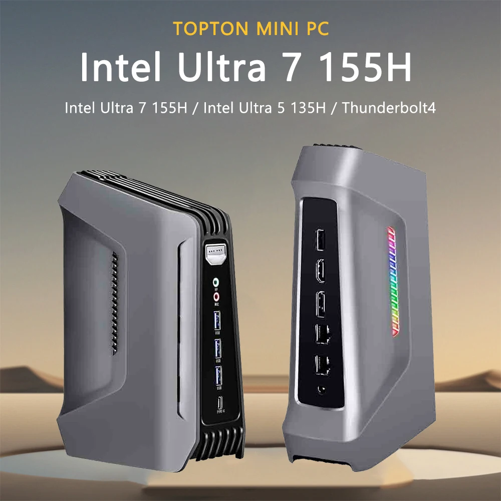 Cheap Ultar AI Gaming Mini PC 14th Intel Ultra 7 155H 16C/22T Thunderbolt4 2DDR5 2xPCIe 2x2.5G LAN Windows 11 RGB Computer WiFi6