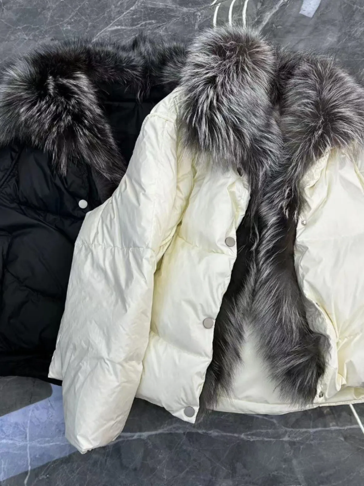 New Fashion Winter Women White Duck Down Jacket Thick Warm Loose Coat Natural Real Fox Fur Collar Luxury Outerwear