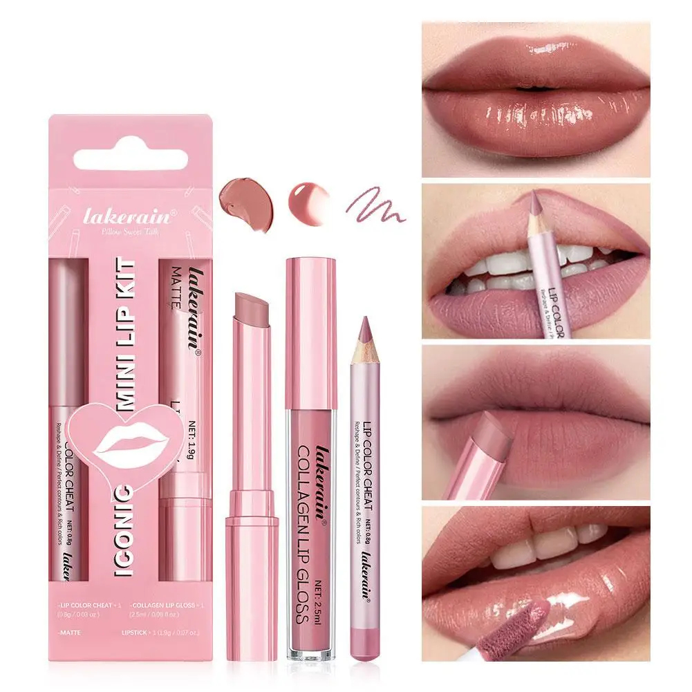 Lip Combo Rossetto opaco + Penna per labbra Set lucidalabbra Set di rossetti per labbra idratanti opachi impermeabili a lunga durata Set per trucco labbra