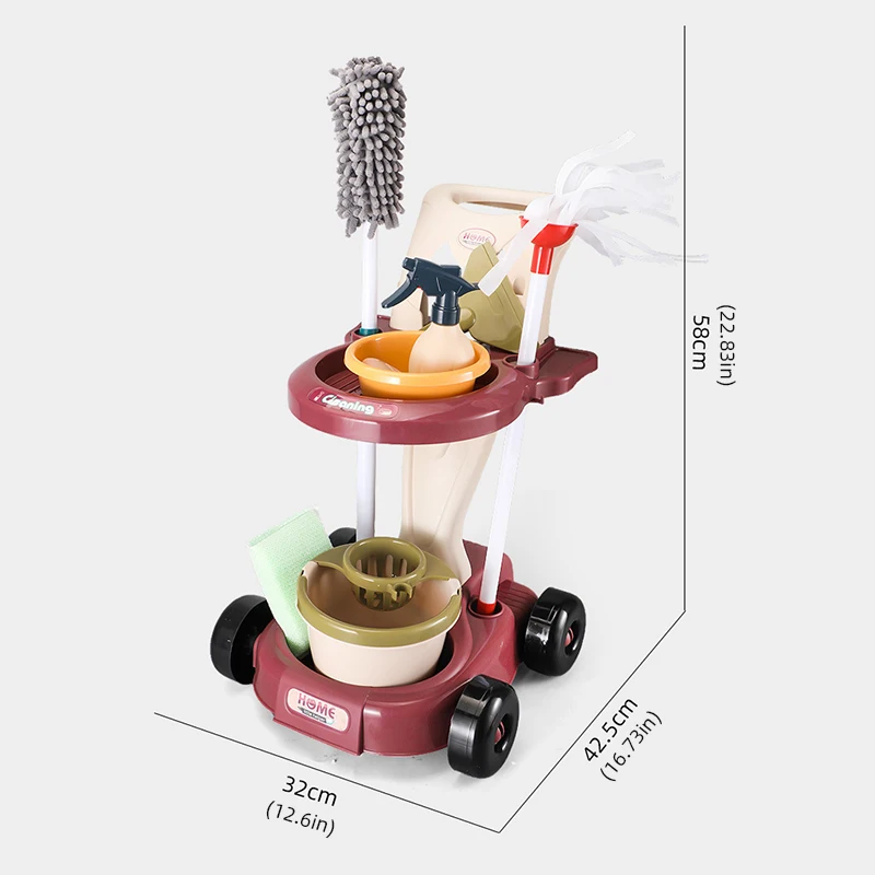 Children's Pretend Play Toy Set, Cleaning Cart Tool Set, Kids' Housework Role-Playing Toys