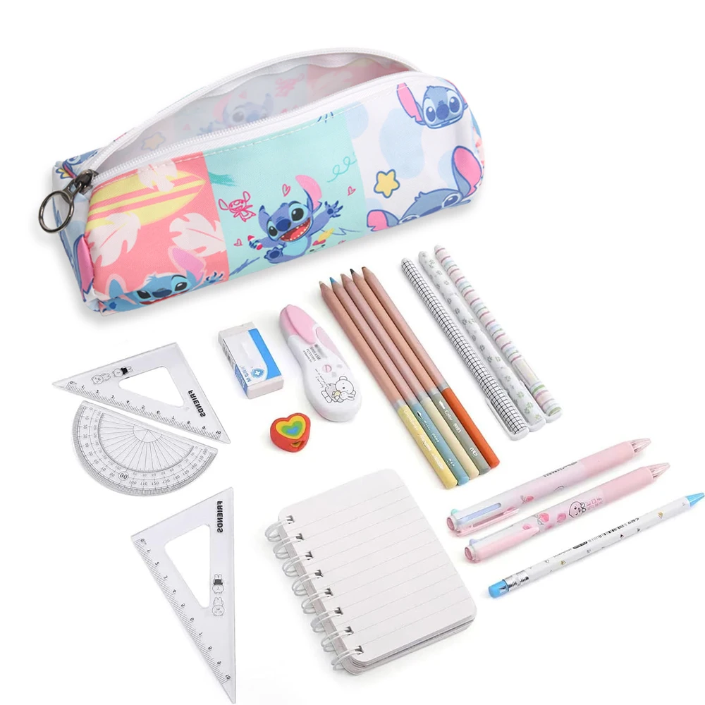 MINISO غرزة حقيبة أقلام رصاص للطلاب أنيمي الكرتون لطيف القلم أكياس بنين بنات موضة القرطاسية كيس التخزين اللوازم المدرسية